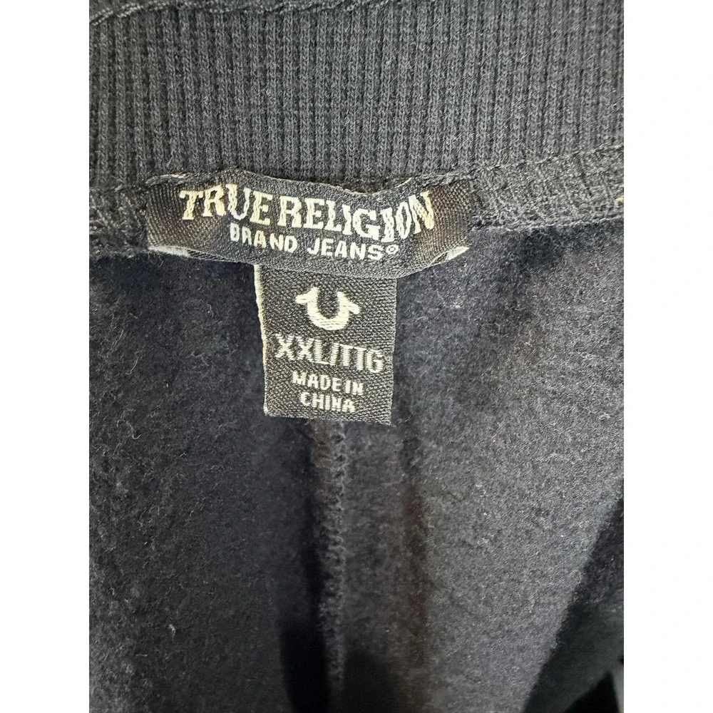 True Religion Sweatpants Mens 2XL Black Fleece Drawstring Logo Joggers Mens